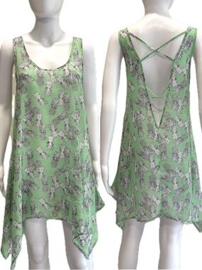Francescas Pineapple Print Swim Cover Up Womens Size S/M Sheer Sharkbite Hem